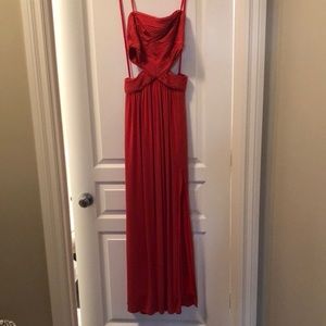 BCBG coral pink full length gown with cutouts size 8